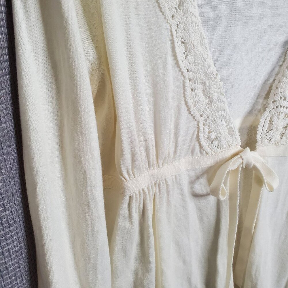 Ann Taylor Loft Sz L Cardigan Tie Front Lace Trim Pima Cotton Sweater 3/4 Sleeve - Picture 7 of 9